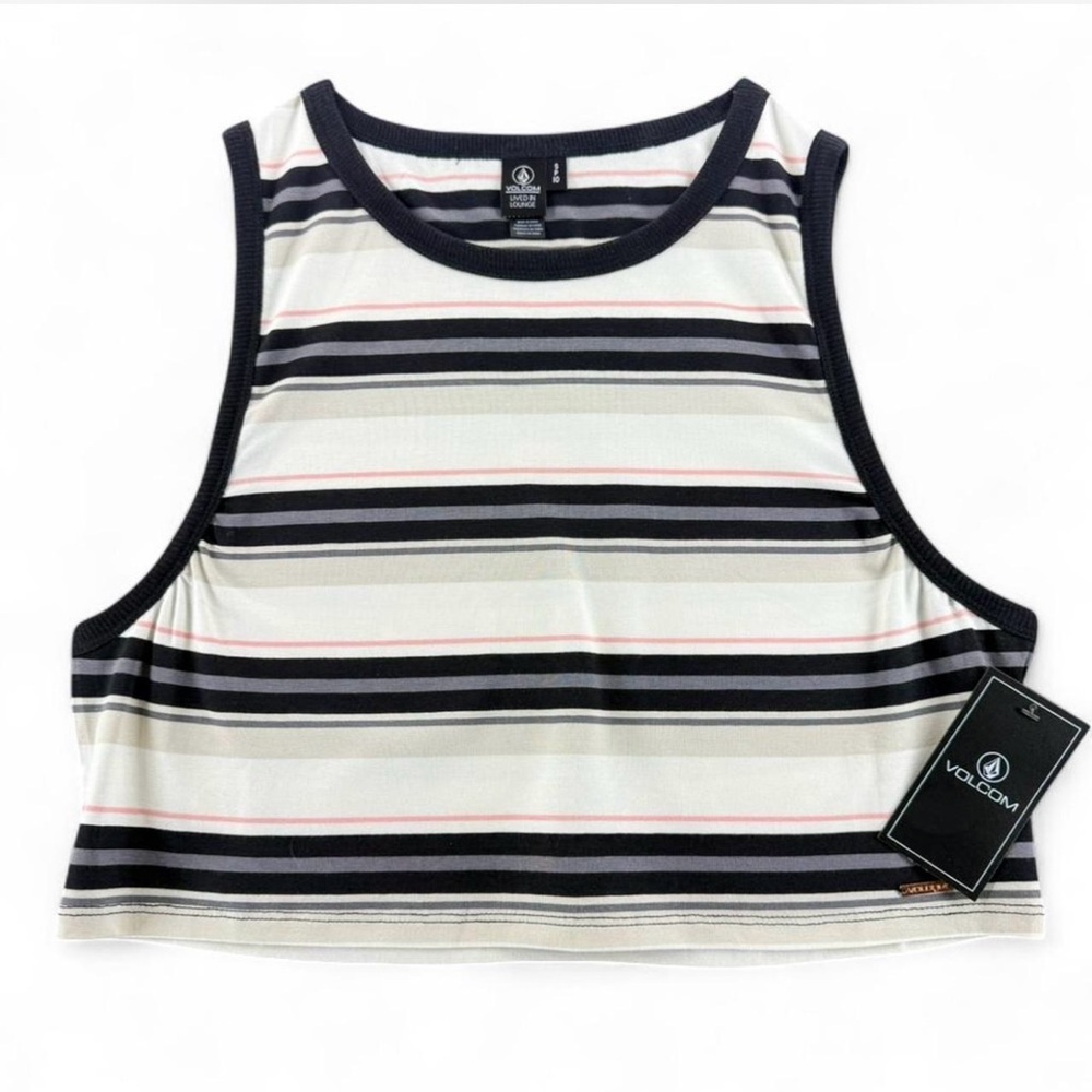 Volcom Lived In Lounge Striped Crop Tank Top Womens Size Small NWT